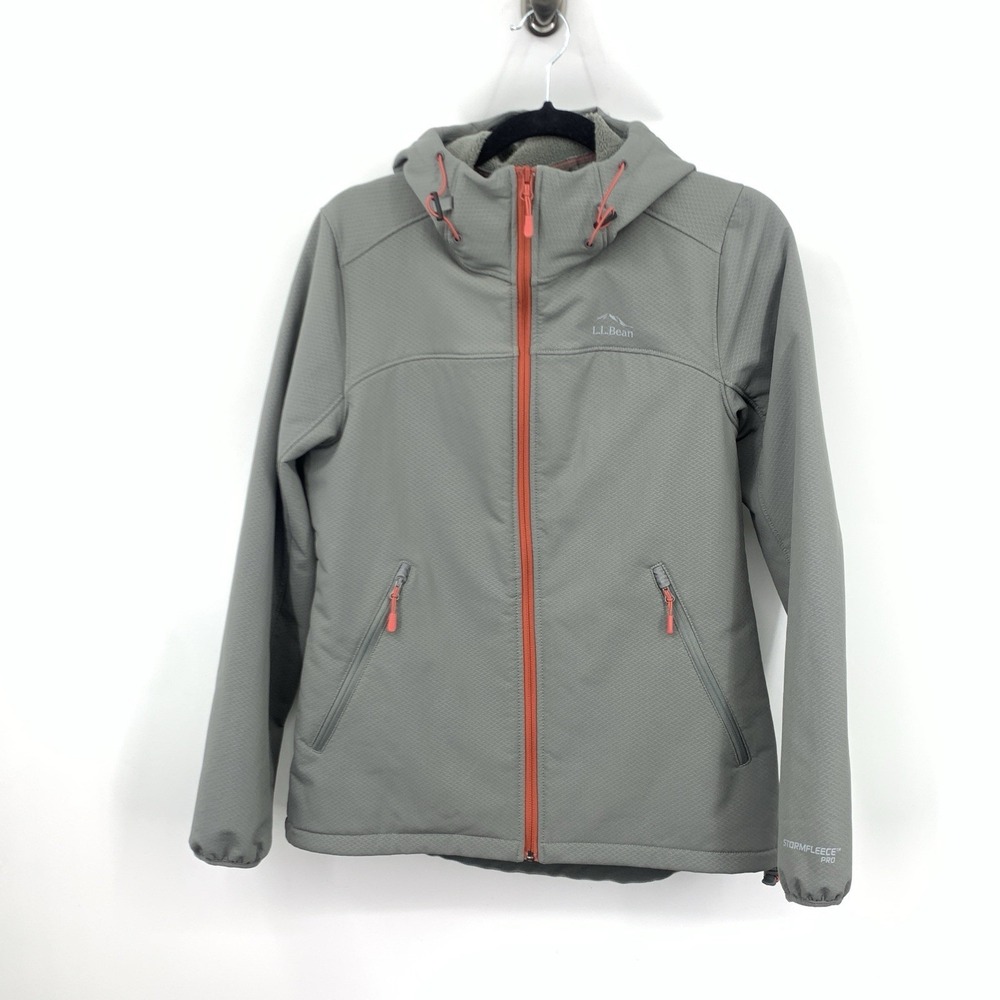 LL Bean Women Size Small Jacket Gray Hood Coat Stormfleece Pro Lined‎ Zip Front